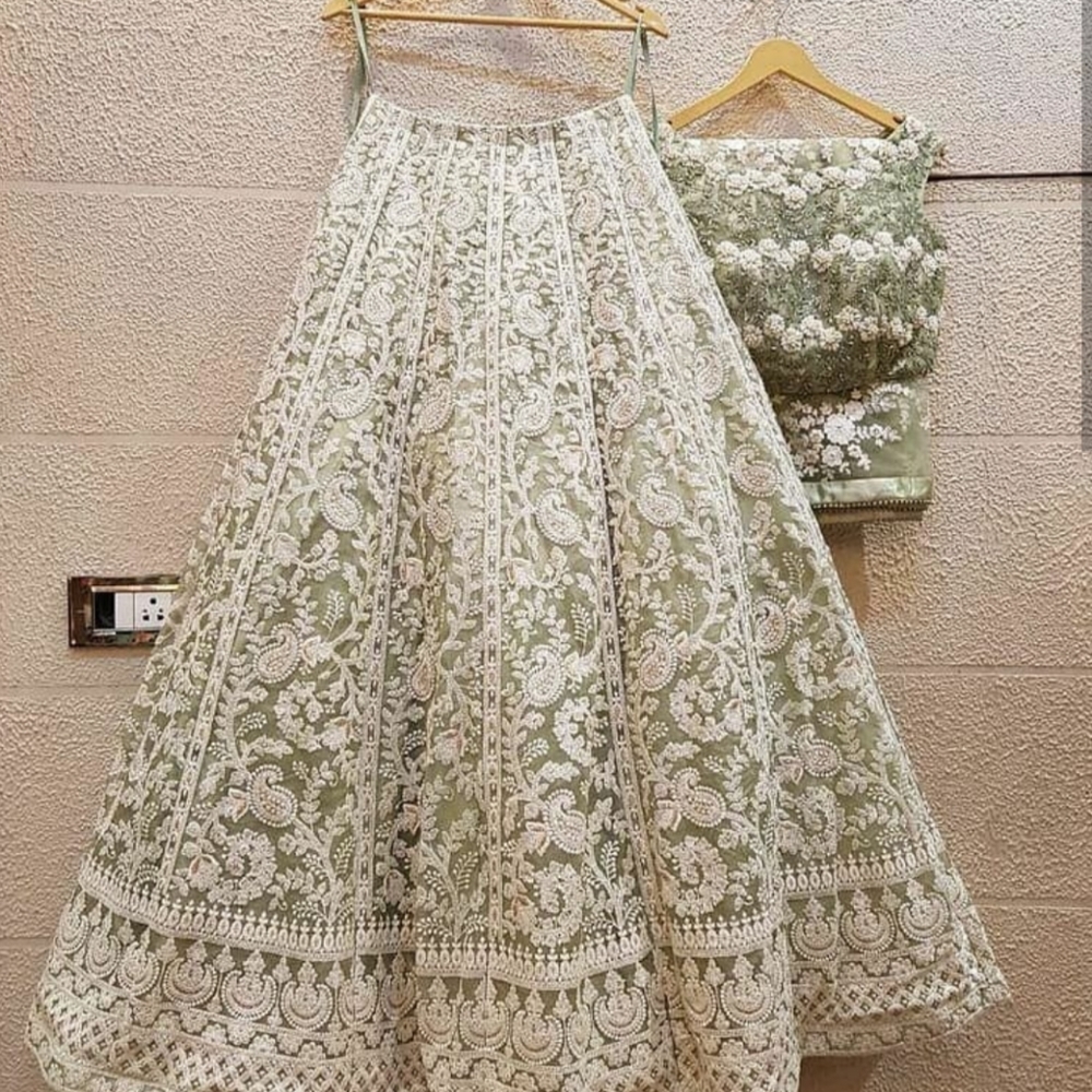 Pastel green and white lehenga